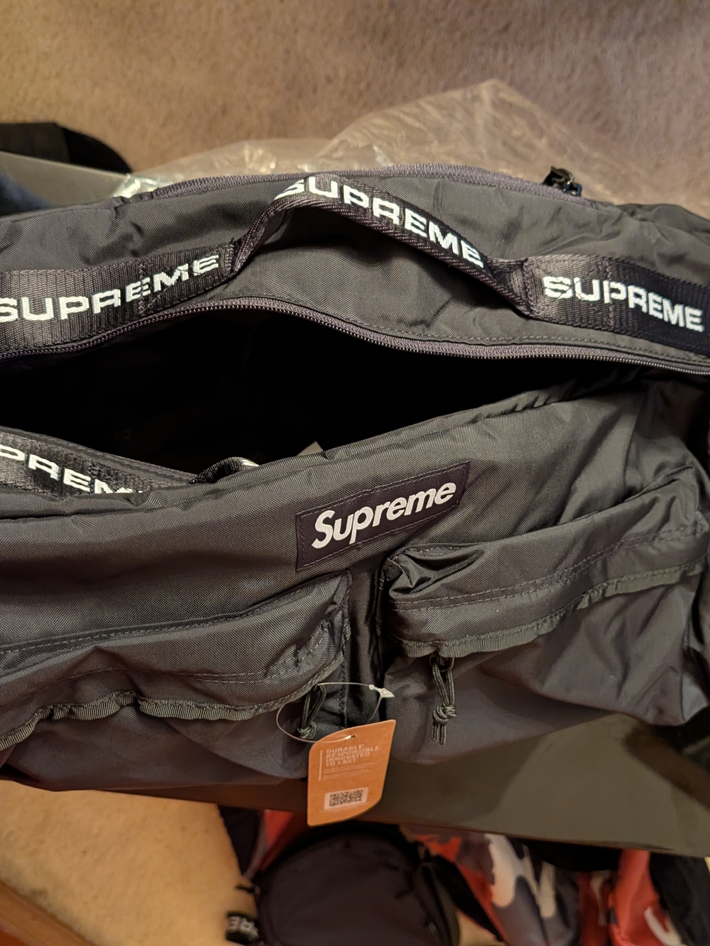 Best Price On The Market Supreme Black Messenger Bag with Branded Webbing